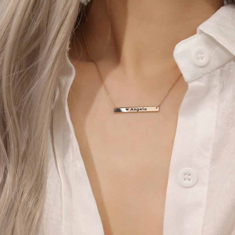 14K gold Plated wrods band engraved customized letter necklace