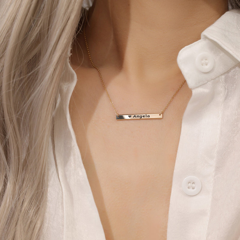 14K gold Plated wrods band engraved customized letter necklace