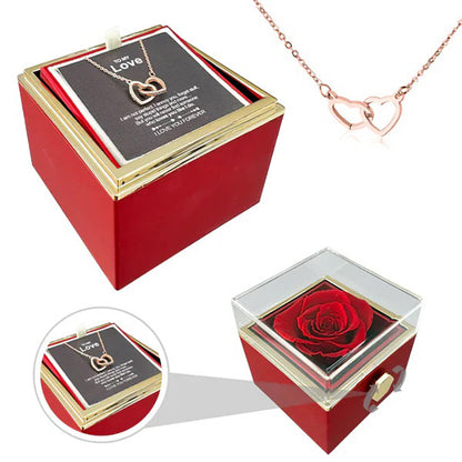 "ETERNAL HEART"-Double Heart Engraved Necklace & Eternal Rose Box