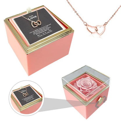 "ETERNAL HEART"-Double Heart Engraved Necklace & Eternal Rose Box