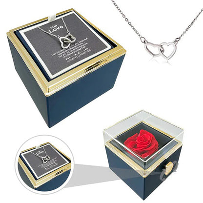 "ETERNAL HEART"-Double Heart Engraved Necklace & Eternal Rose Box