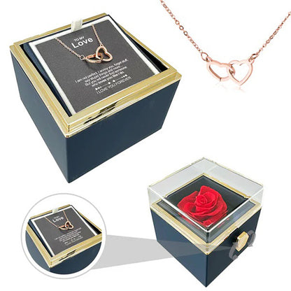 "ETERNAL HEART"-Double Heart Engraved Necklace & Eternal Rose Box