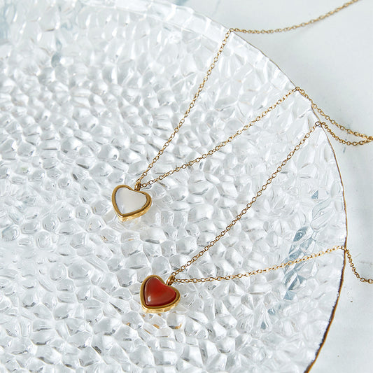 Red Agate Heart-shaped Clavicle Chain