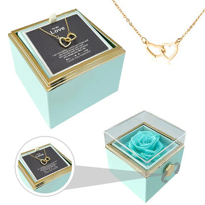 "ETERNAL HEART"-Double Heart Engraved Necklace & Eternal Rose Box