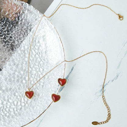 Red Agate Heart-shaped Clavicle Chain