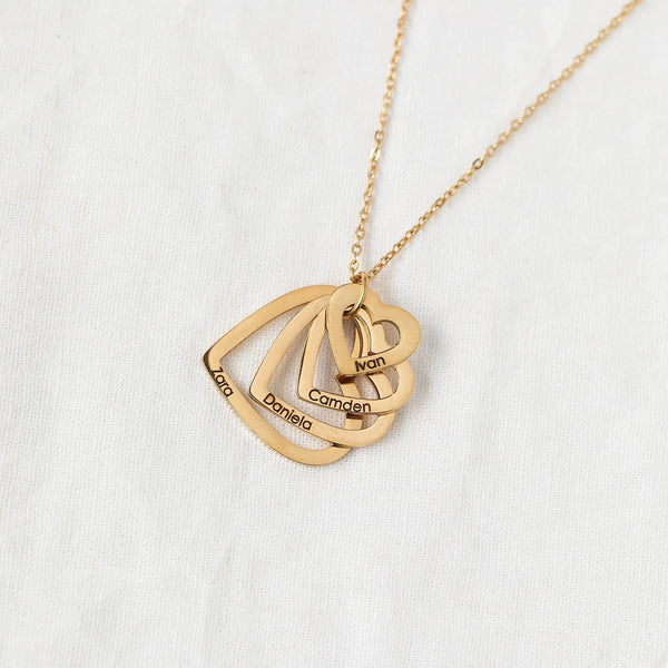 Stacked Hearts Name Necklace in 18K Gold Plating