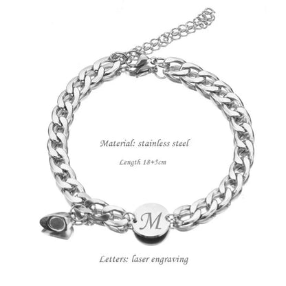 Custom Lettered Couples Cuban Bracelet Set