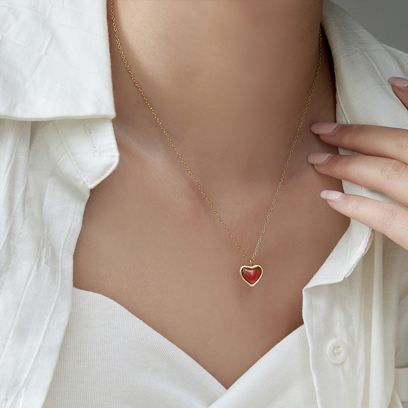 Red Agate Heart-shaped Clavicle Chain