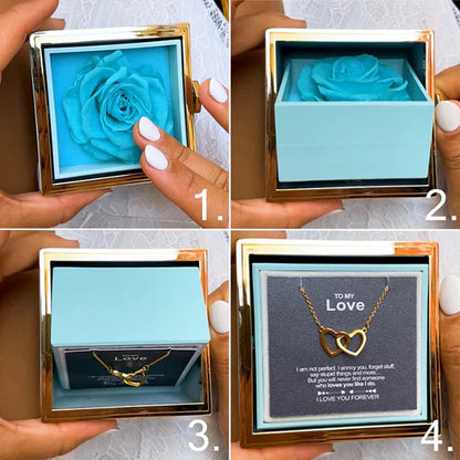 "ETERNAL HEART"-Double Heart Engraved Necklace & Eternal Rose Box