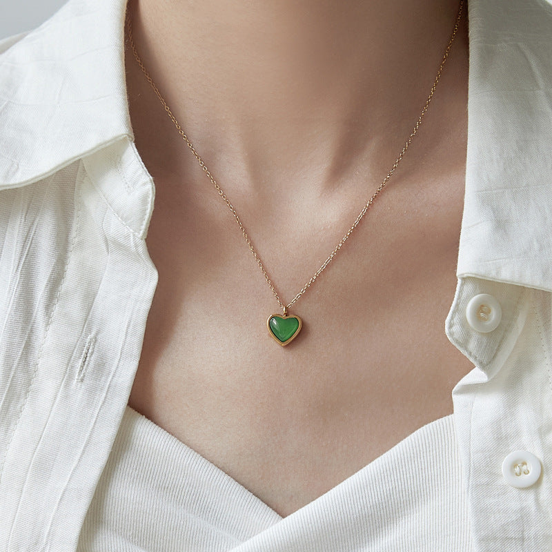 Red Agate Heart-shaped Clavicle Chain