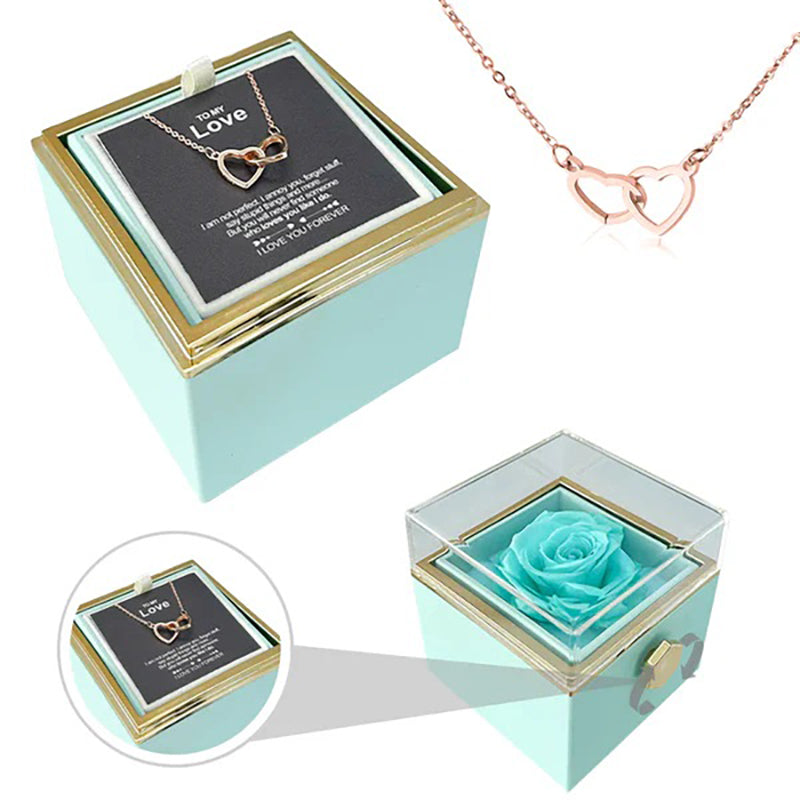 "ETERNAL HEART"-Double Heart Engraved Necklace & Eternal Rose Box