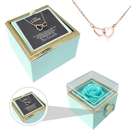 "ETERNAL HEART"-Double Heart Engraved Necklace & Eternal Rose Box