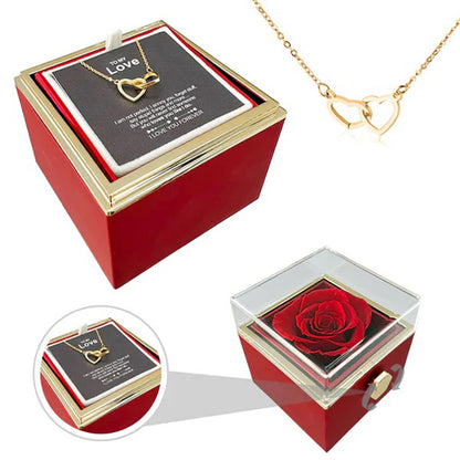 "ETERNAL HEART"-Double Heart Engraved Necklace & Eternal Rose Box