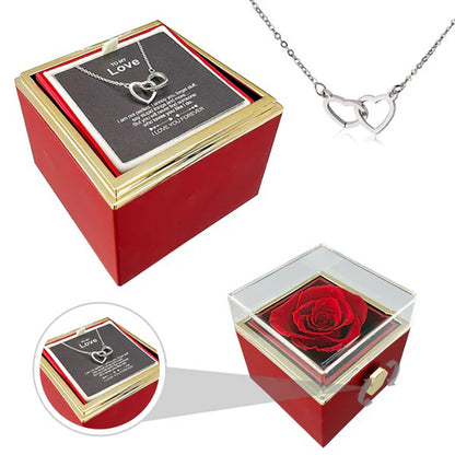 "ETERNAL HEART"-Double Heart Engraved Necklace & Eternal Rose Box